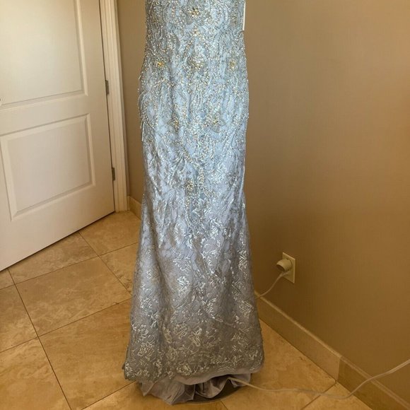 MAC DUGGAL LACE BEADED W/BOLERO JACKET PALE BLUE GOWN sz 10 - Picture 8 of 10